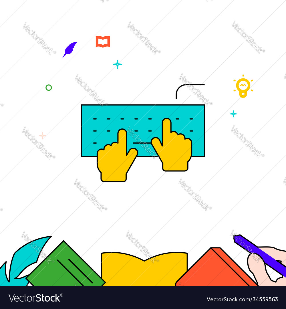 Hands typing on keyboard filled line icon vector image Hands typing on keyboard filled line icon