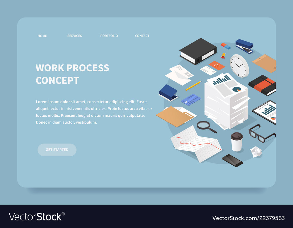 Isometric work process landing page