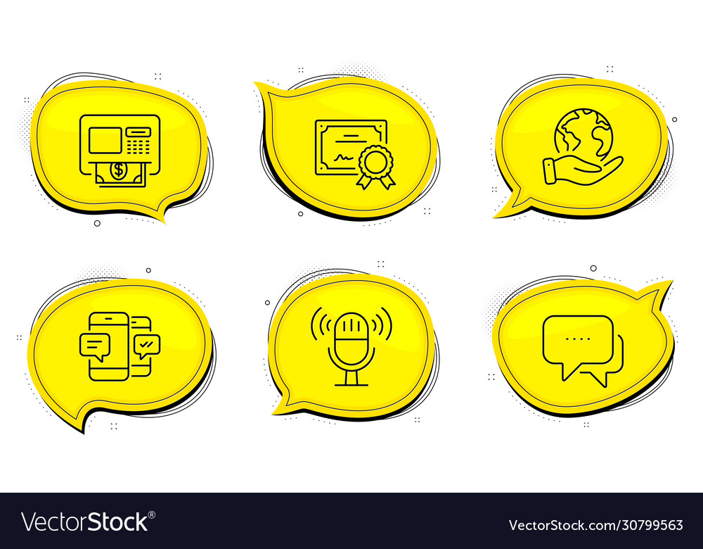 Microphone atm and message icons set smartphone vector image Microphone atm and message icons set smartphone