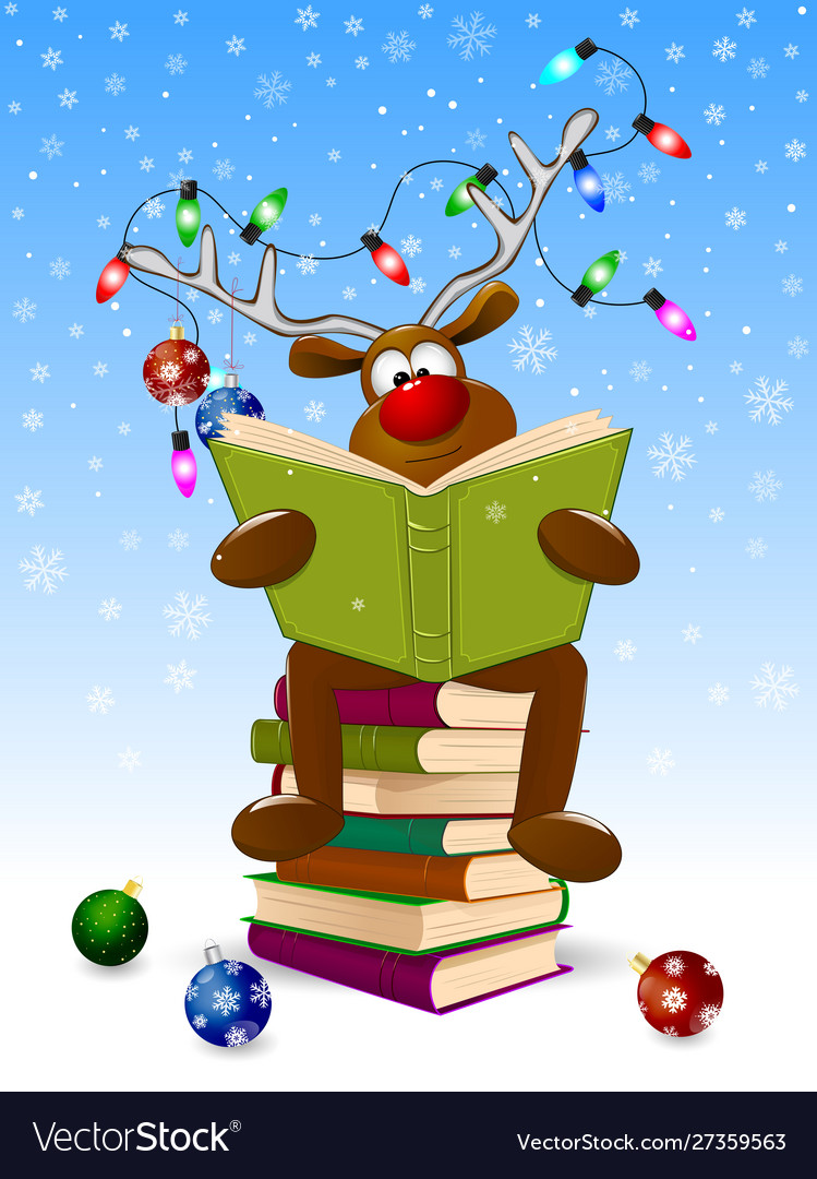 Reindeer reading a books for christmas Royalty Free Vector