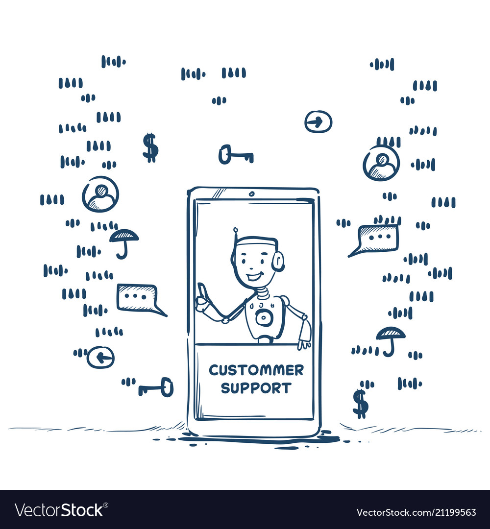 Support center robot agent mobile application vector image Support center robot agent mobile application