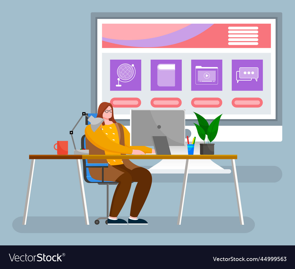 Frau Arbeit auf Computer Monitor