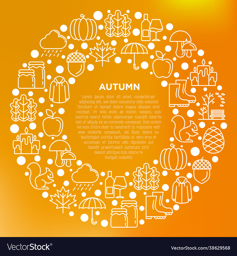 Autumn concept in circle with thin line icons vector image Autumn concept in circle with thin line icons