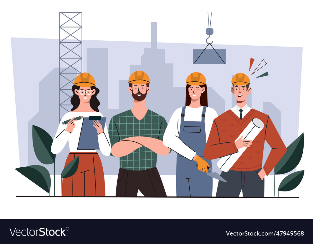 Builders in hats concept Royalty Free Vector Image