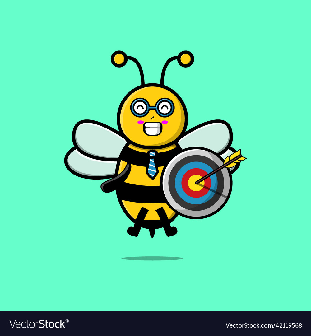 Cartoon bee businessman holding target and arrow