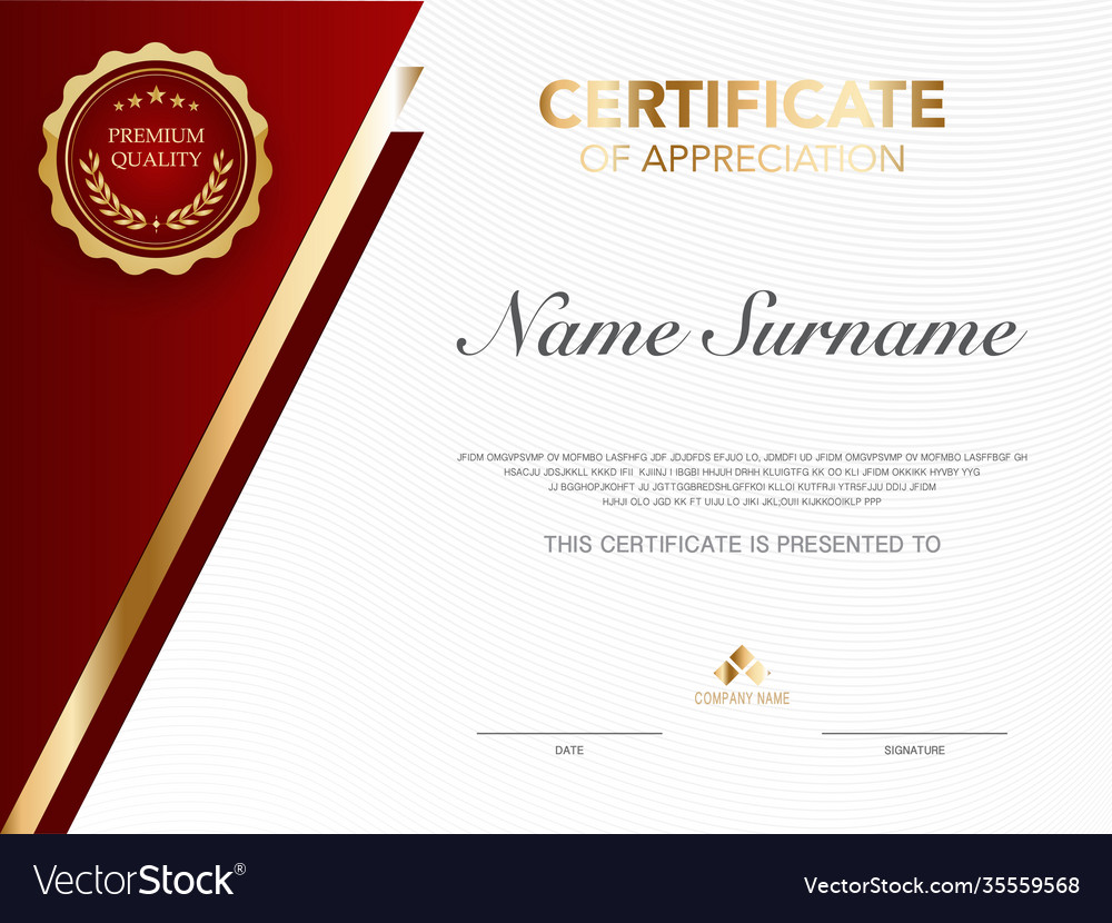 Certificate template red and gold luxury style Vector Image