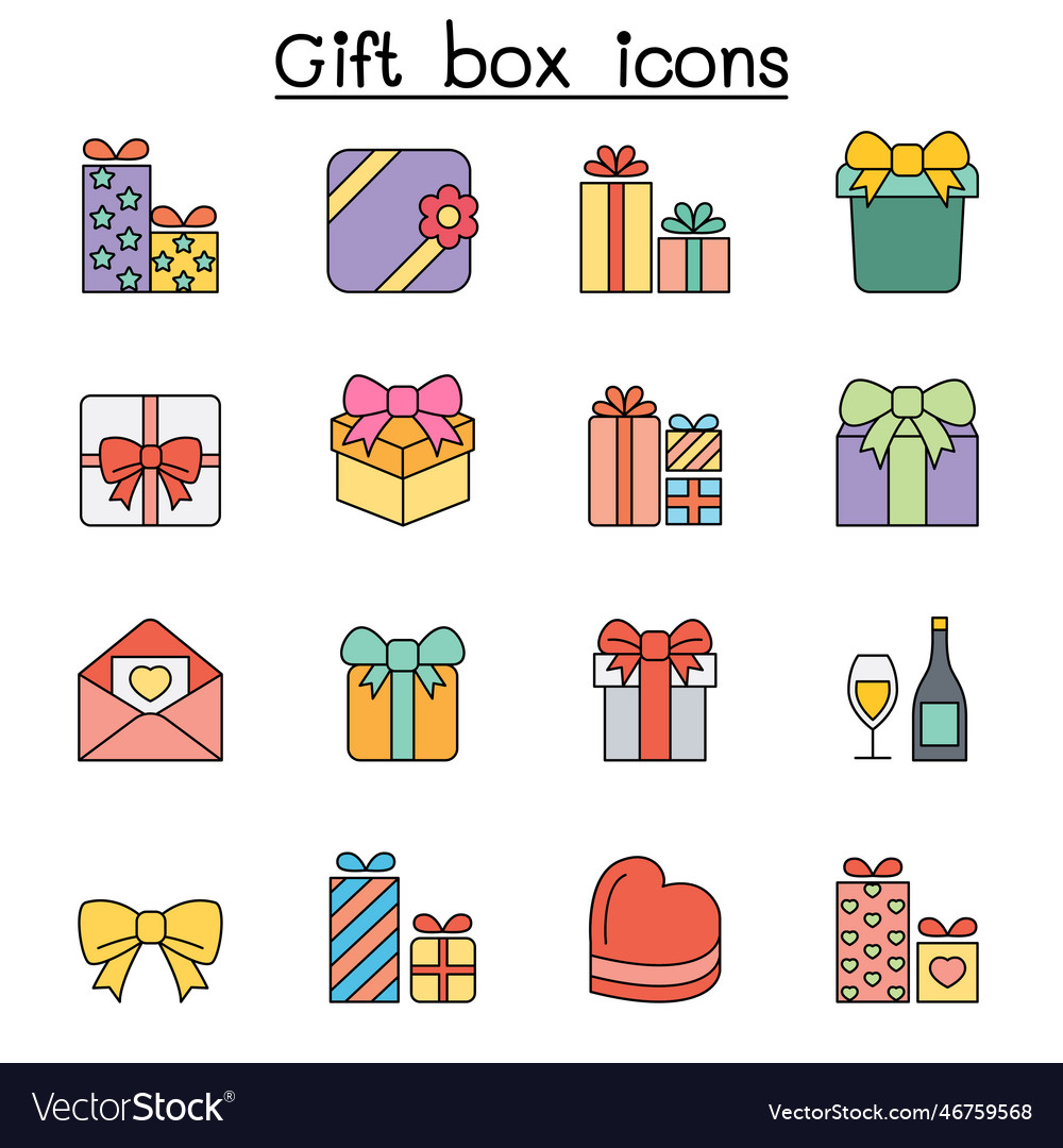 Gift box color line icon set Royalty Free Vector Image