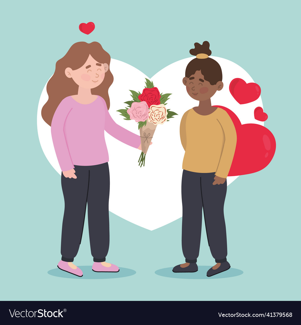 Lesbian couple cartoon Royalty Free Vector Image