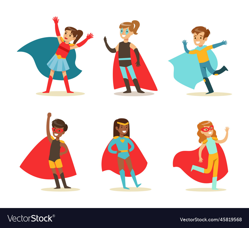 Little girl and boy wearing costume of superhero Vector Image