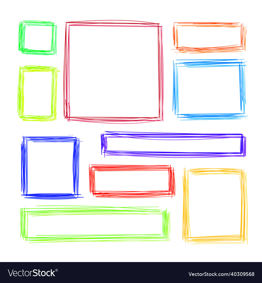 Scribble lines square frames set isolated vector image Scribble lines square frames set isolated