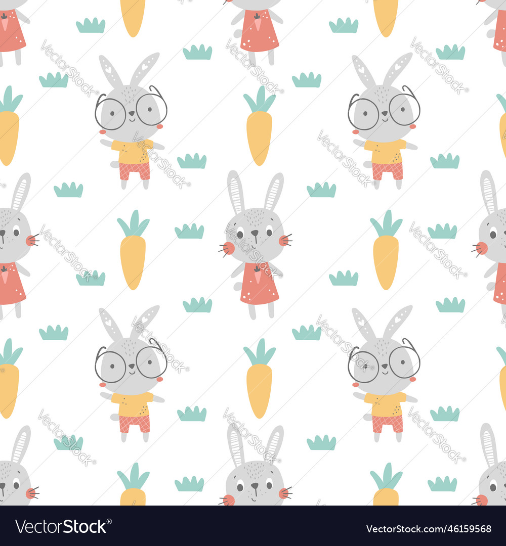 Seamless pattern with a cute bunny