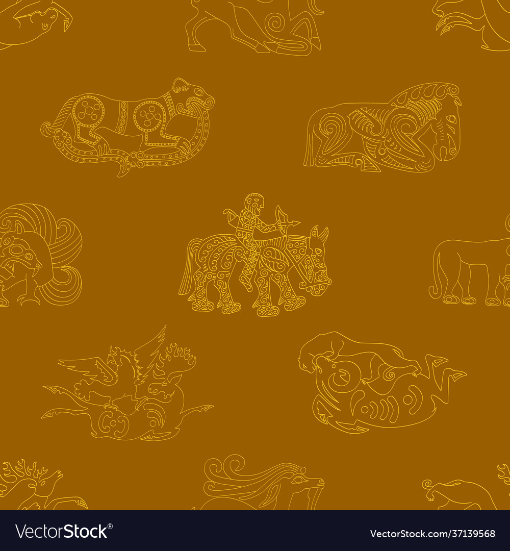 Seamless pattern with ancient scythian art