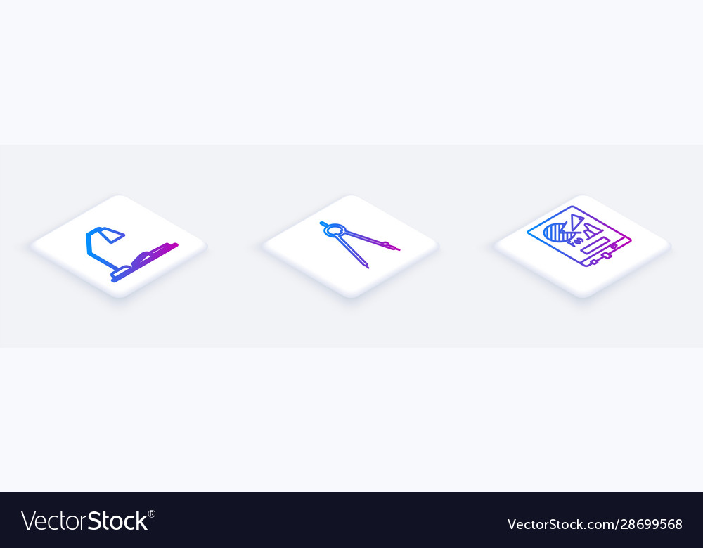 Set isometric line workplace with table lamp