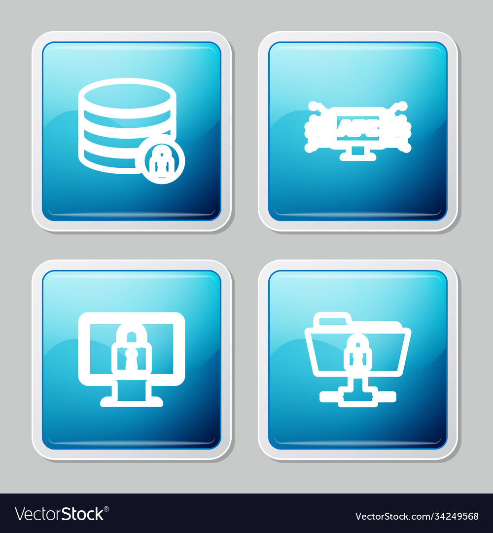 Set line server security with lock computer api Vector Image Set line server security with lock computer api