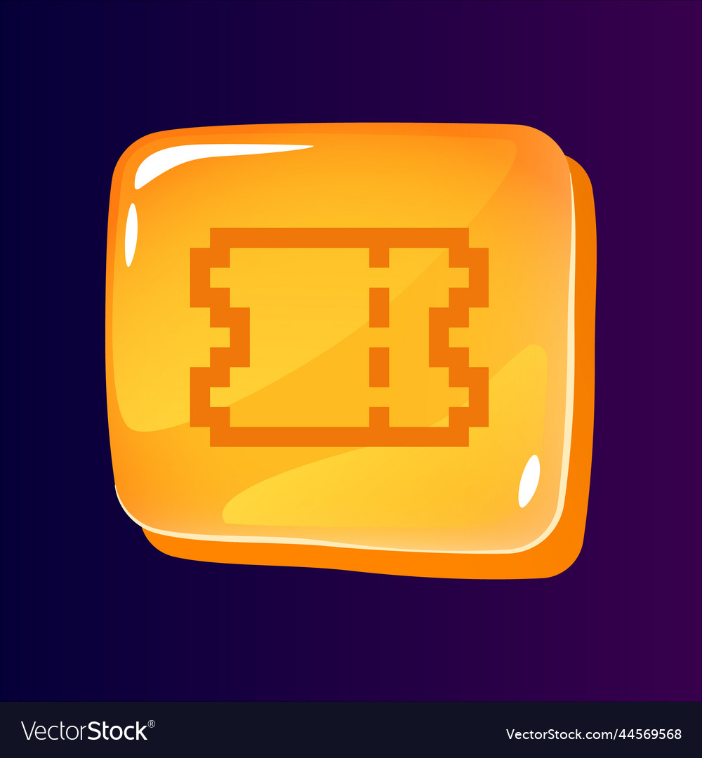 Ticket glossy ui button with pixelated icon vector image Ticket glossy ui button with pixelated icon