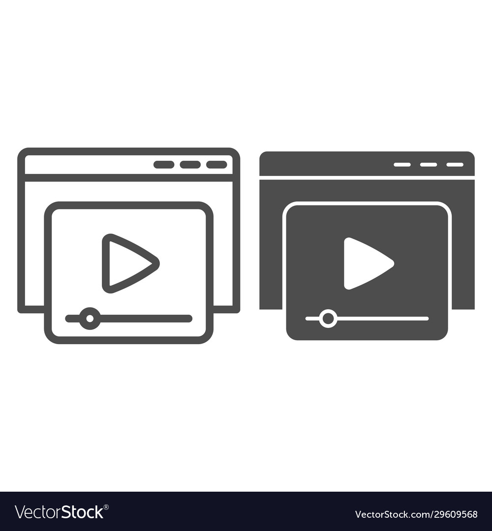 Video content window line and solid icon site vector image Video content window line and solid icon site