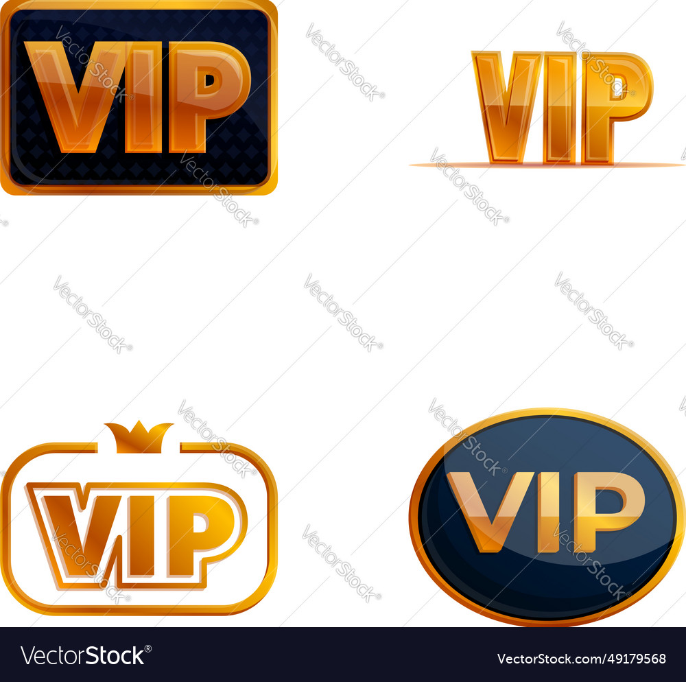 Vip icons set cartoon golden premium sign Vector Image