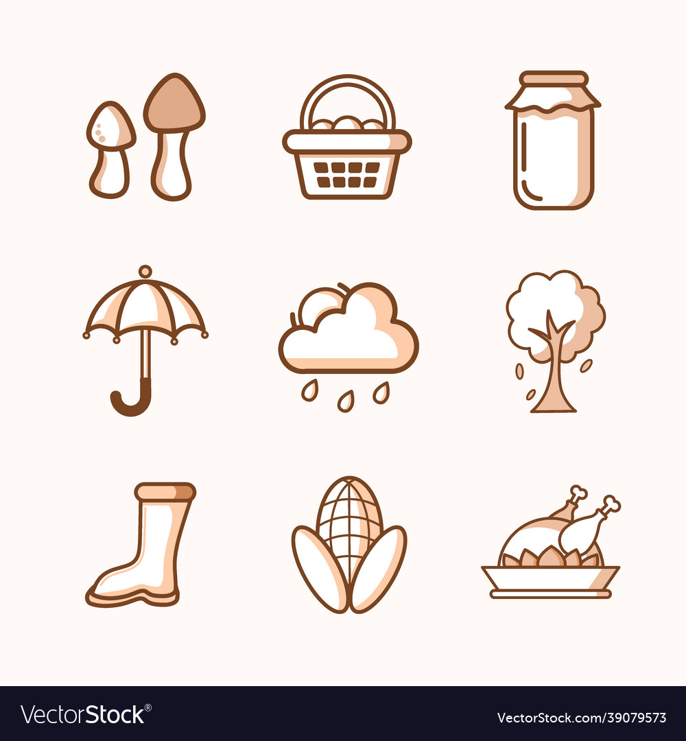 Autumn icon set with three color design Vector Image Autumn icon set with three color design