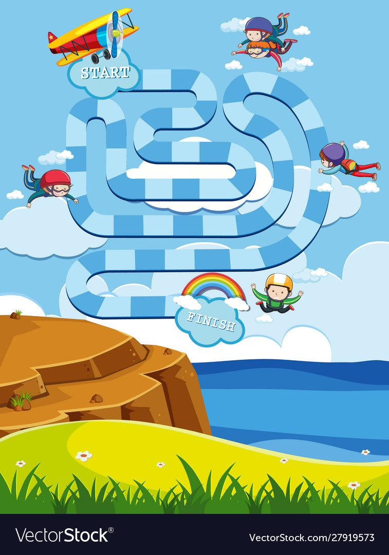 Boardgame design template with skydivers and plane vector image Boardgame design template with skydivers and plane