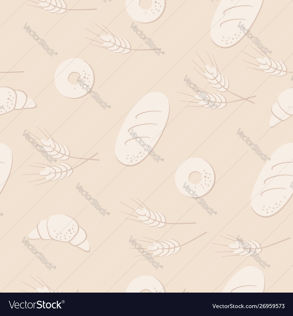 Bread and wheat spikes seamless pattern