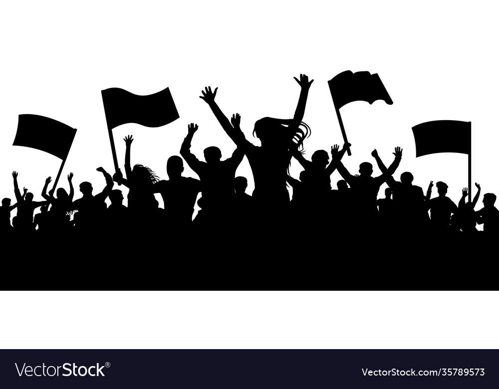 Crowd people with flags banners cheerful Vector Image