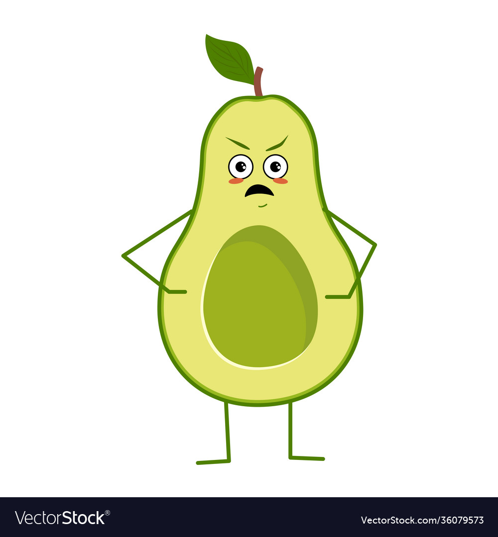 Cute avocado character with angry emotions Vector Image