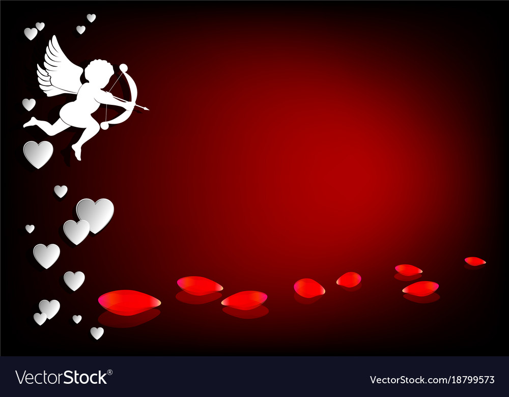 Design with cupid and spilled rose petals