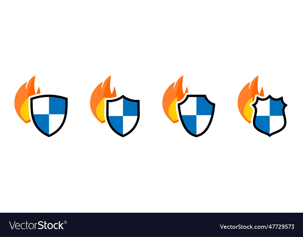 Flame icon behind shield different versions vector image Flame icon behind shield different versions