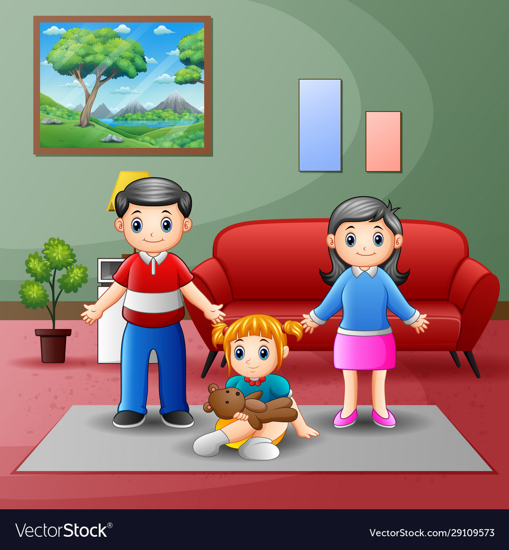 Happy family in living room