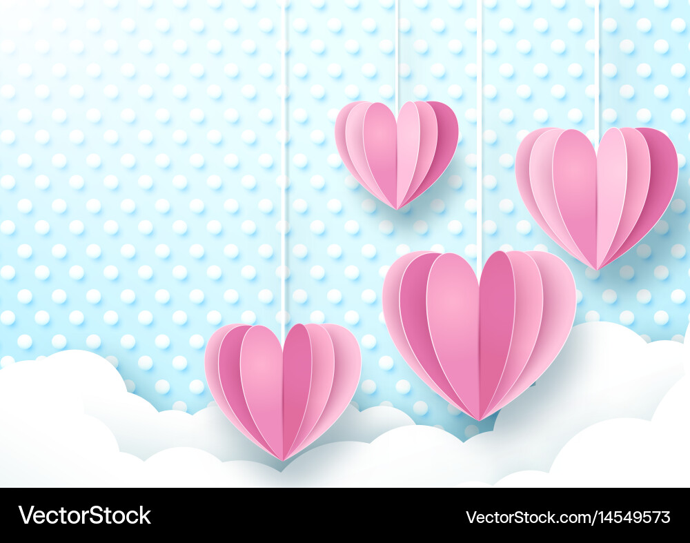 Hearts hanging cute soft blue and white background