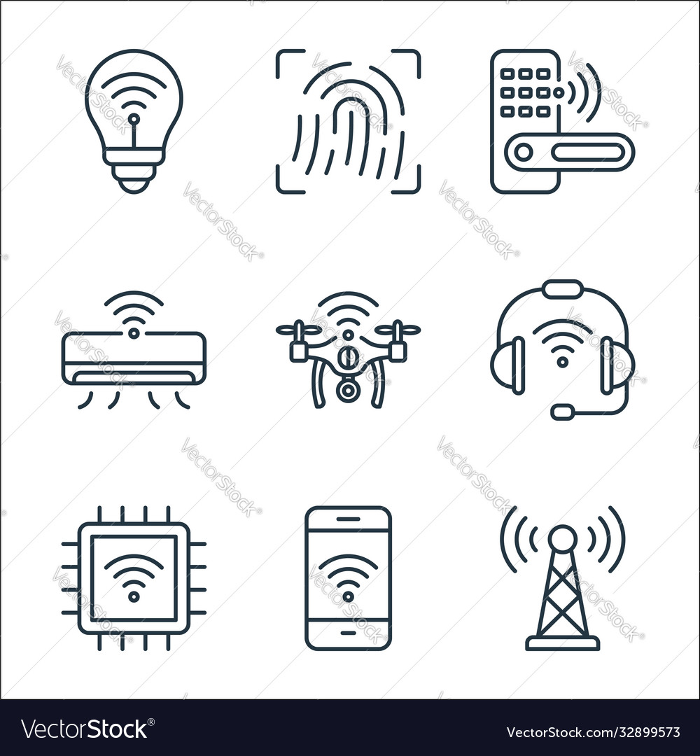 Internet things line icons linear set quality vector image Internet things line icons linear set quality