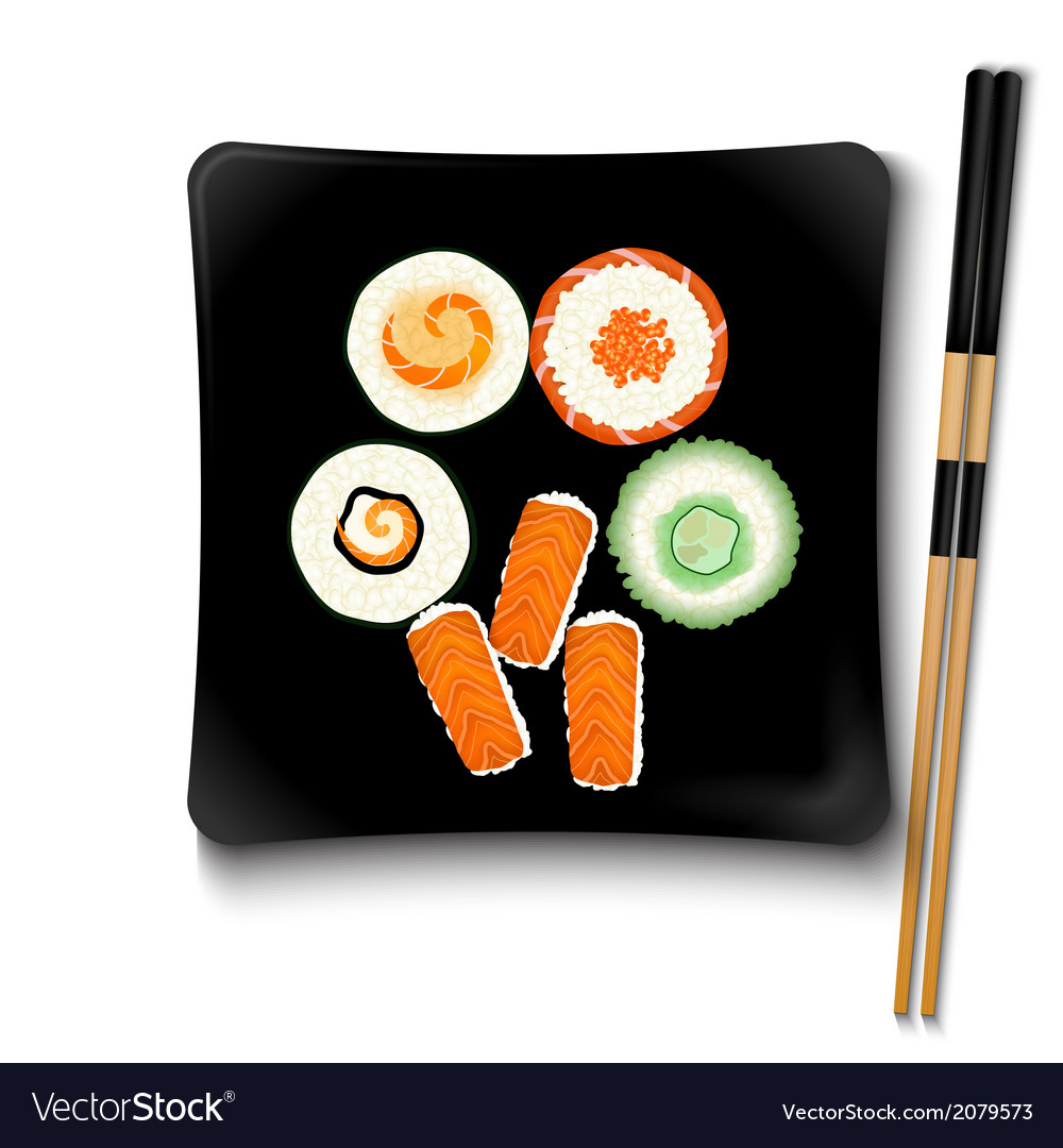 Japanese seafood sushi on a black square plate