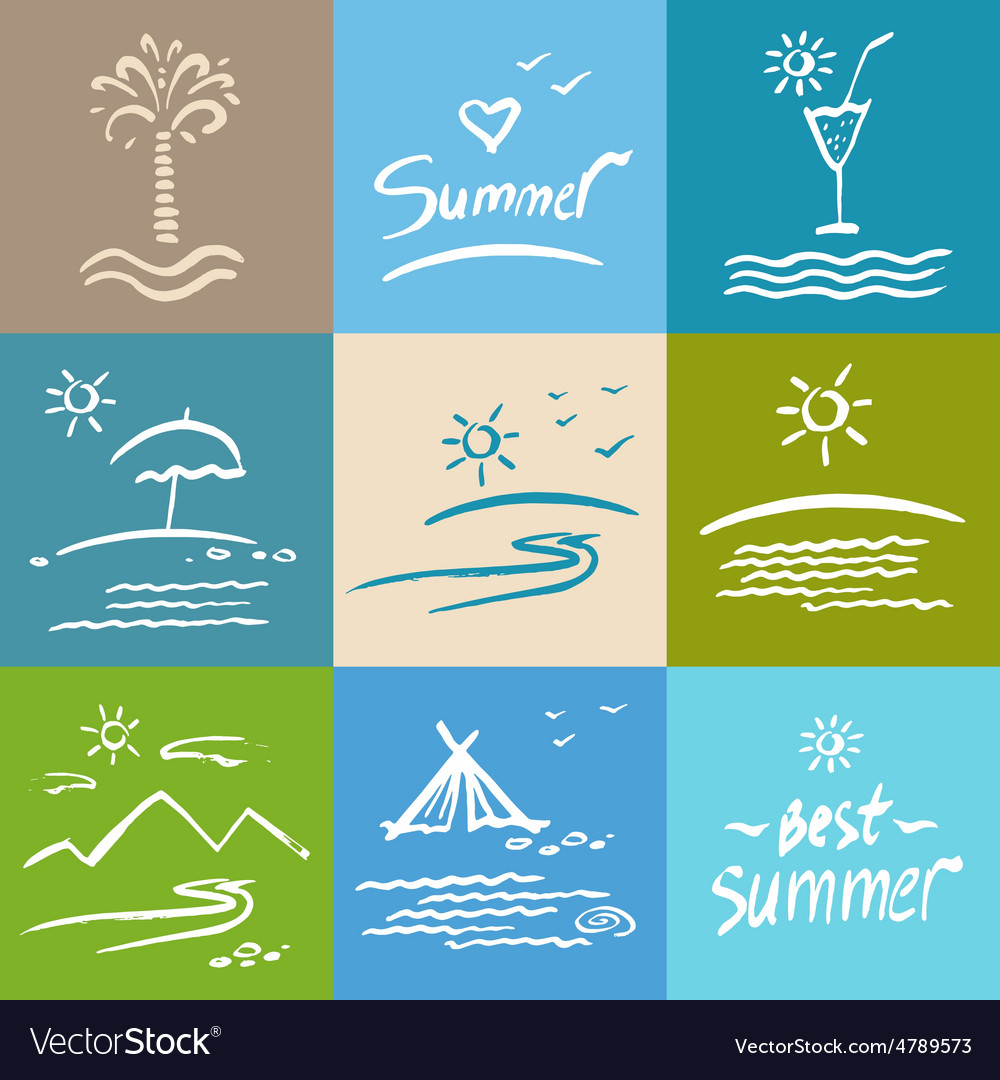 Set brush painted vacation travel