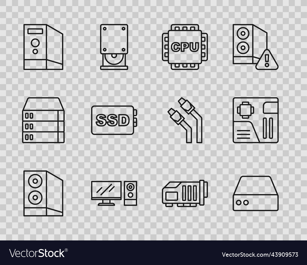 Set line case of computer server data web vector image Set line case of computer server data web