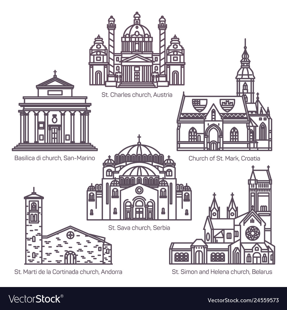Set of isolated religion churches in thin line Vector Image