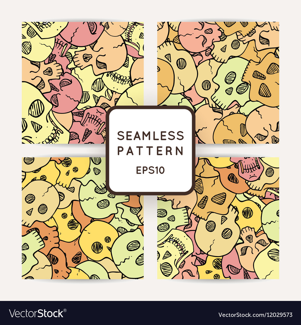 Set of seamless pattern with random skulls