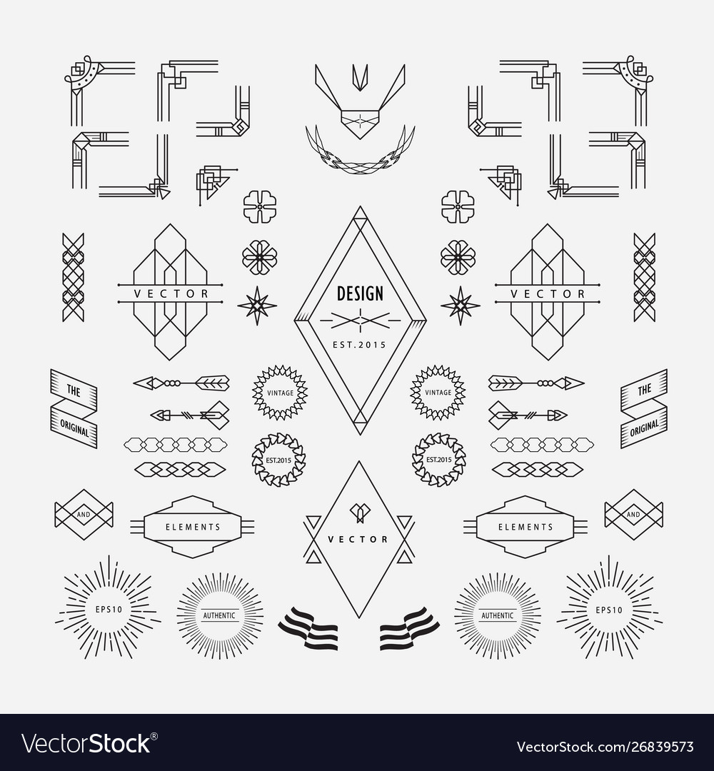 Set vintage linear thin line geometric shape vector image Set vintage linear thin line geometric shape