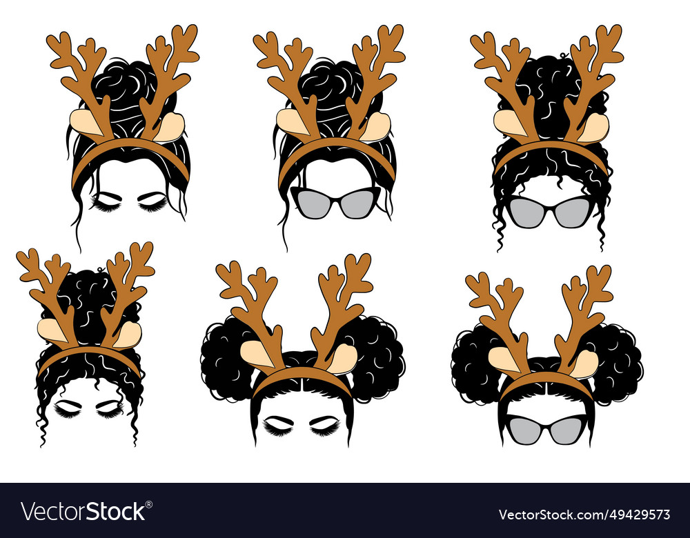 Woman hairstyle with reindeer antlers bandanas set vector image Woman hairstyle with reindeer antlers bandanas set