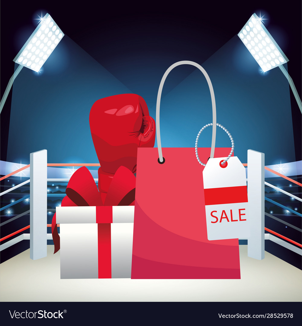 Boxing sale colorful design with red shopping bag