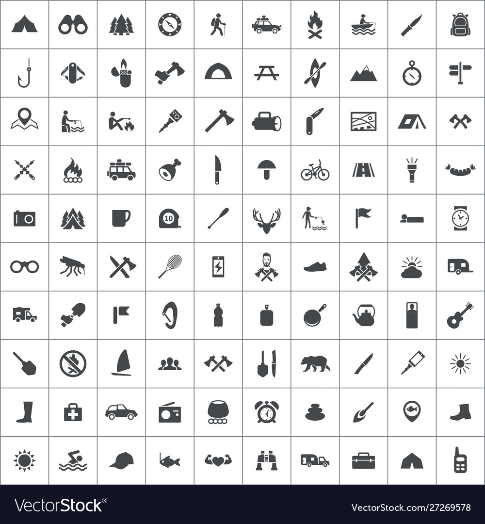Camping 100 icons universal set for web and ui