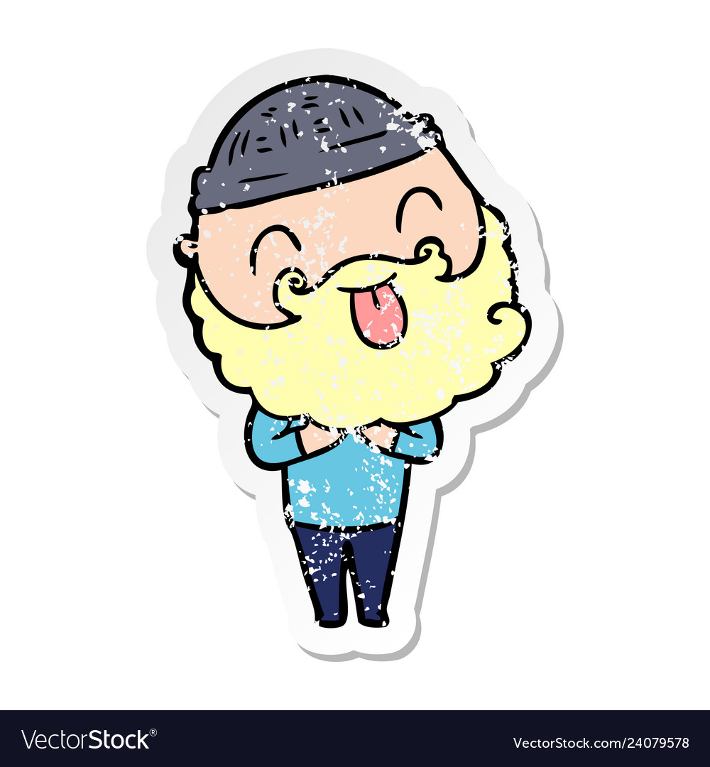 Distressed sticker of a man with beard sticking