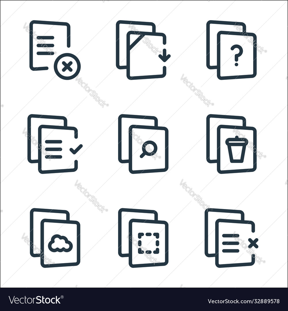 File and archive line icons linear set quality