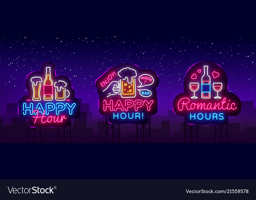 Happy hour neon sign collection