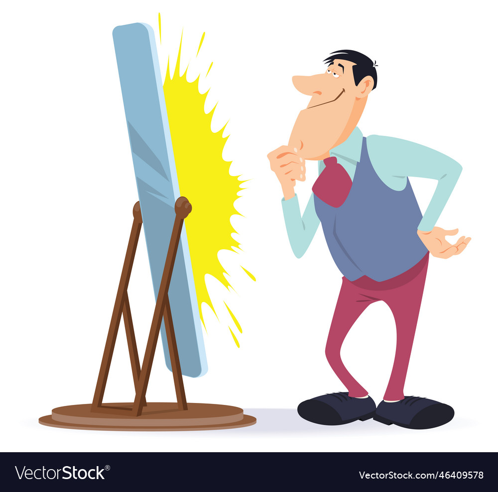 Man in front of mirror for internet and mobile vector image Man in front of mirror for internet and mobile