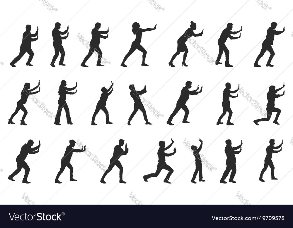 People pushing pose silhouette Royalty Free Vector Image