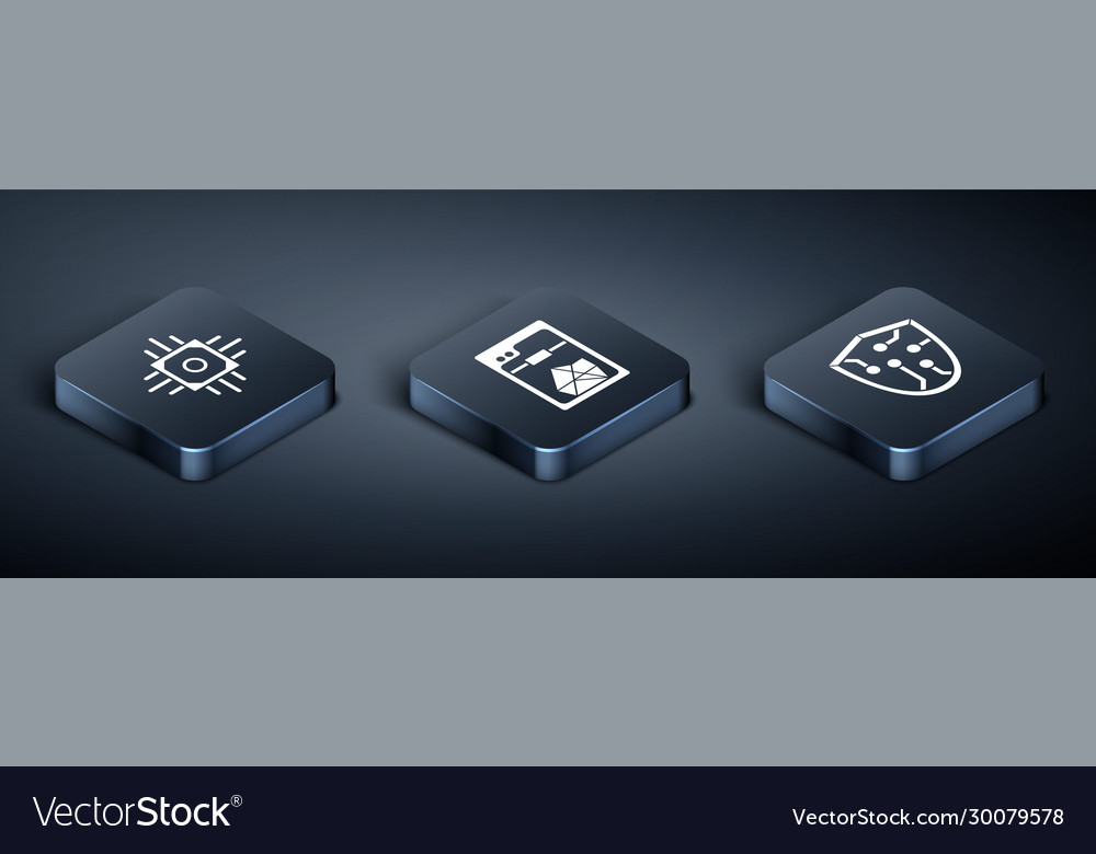 Set isometric processor cyber security and 3d