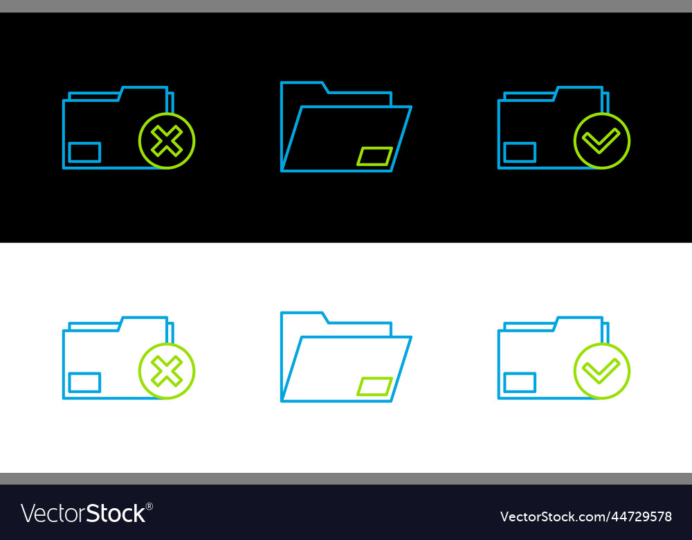 Set line document folder and check mark delete vector image Set line document folder and check mark delete