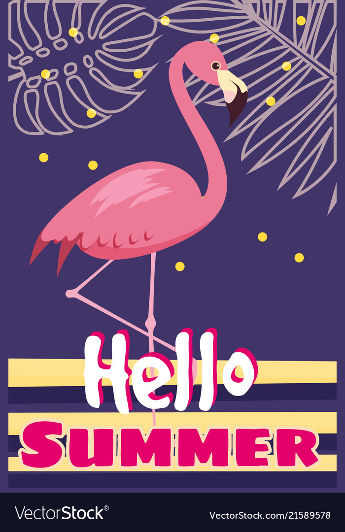 Tropical flowers and flamingo summer banner