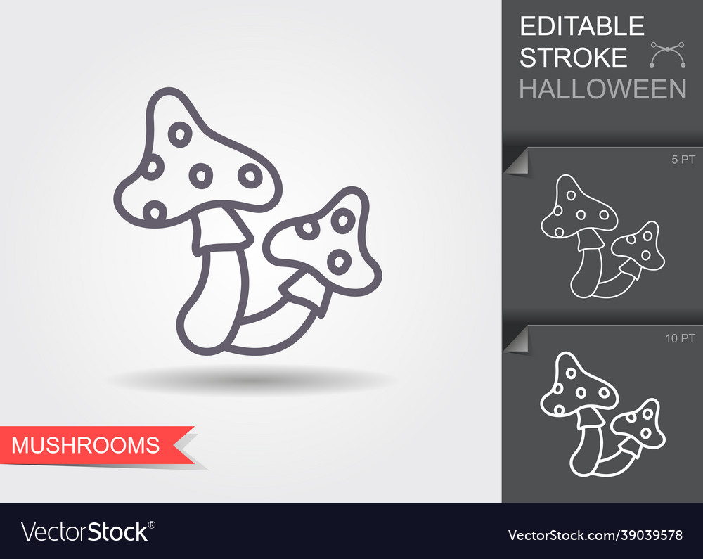 Witchcraft mushrooms line icon with editable