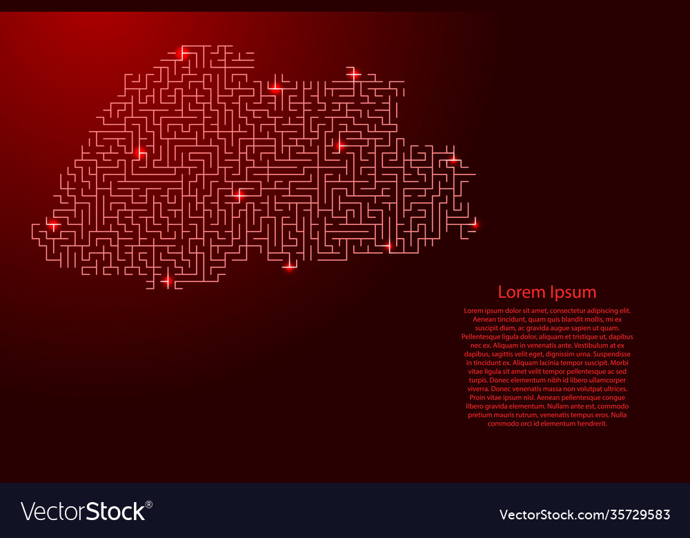 Bhutan map from red pattern maze grid vector image Bhutan map from red pattern maze grid